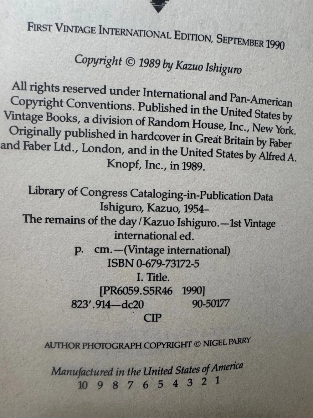 The Remains of the Day by Kazuo Ishiguru Paperback 1990